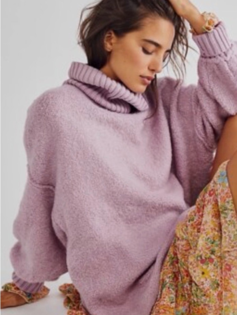 Free People Cozy Lavender Turtleneck Sweater for Women